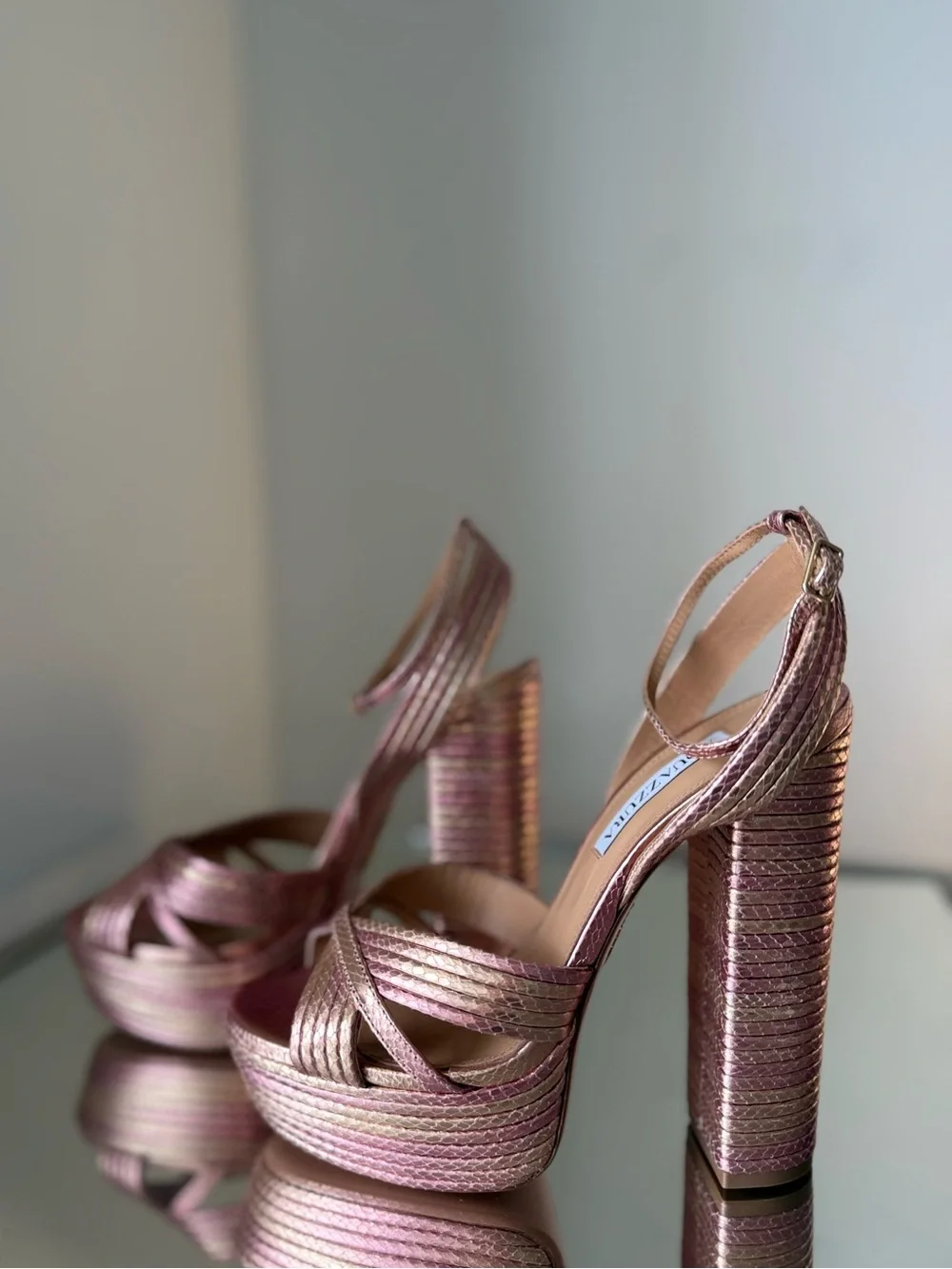 New Aquazzura Sundance Plateau Metallic Leather Sandals 38 $1,095